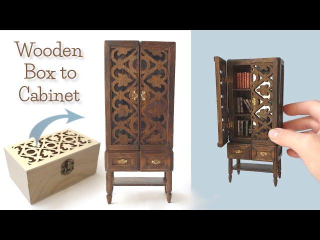 DIY Box TRANSFORMATION ~Dollhouse CABINET~ #DollhouseCabinet #RepurposedWood #ModificationProject