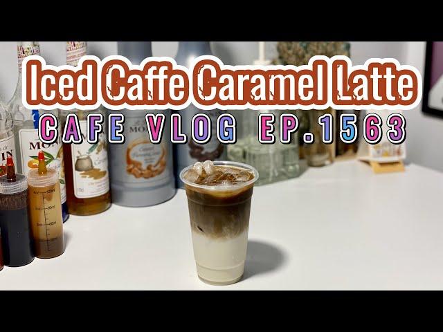 Cafe Vlog EP.1563 | Iced Caffe Caramel Latte | Large size | Coffee caramel recipe