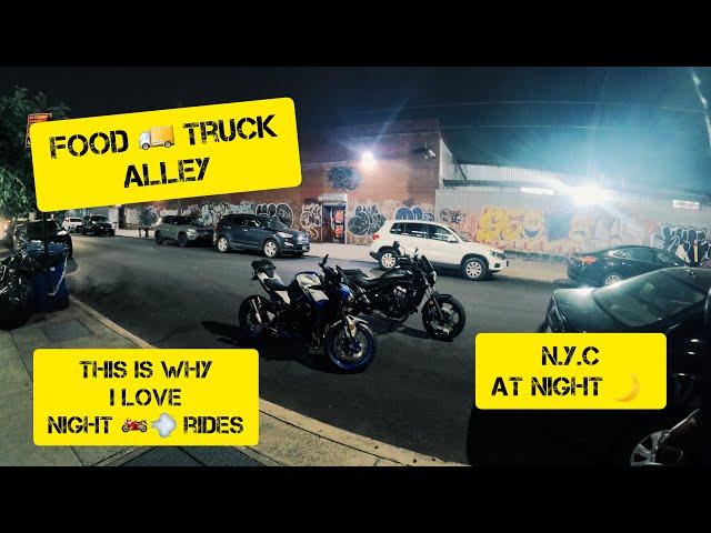 NYC Night Ride From Brooklyn To Queens | Food Truck Alley | Kawasaki Z900 and Vulcan
