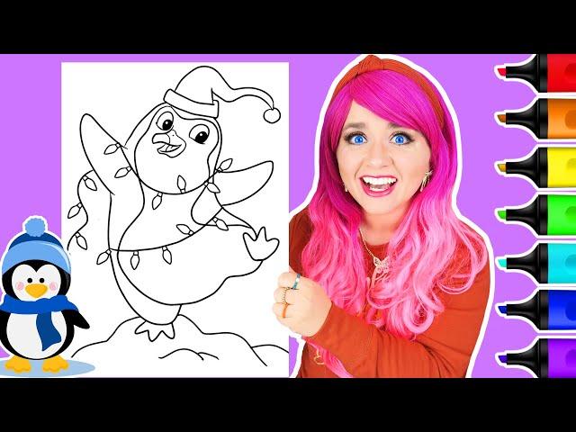 Coloring a Penguin & Christmas Lights Coloring Page | Ohuhu Art Markers