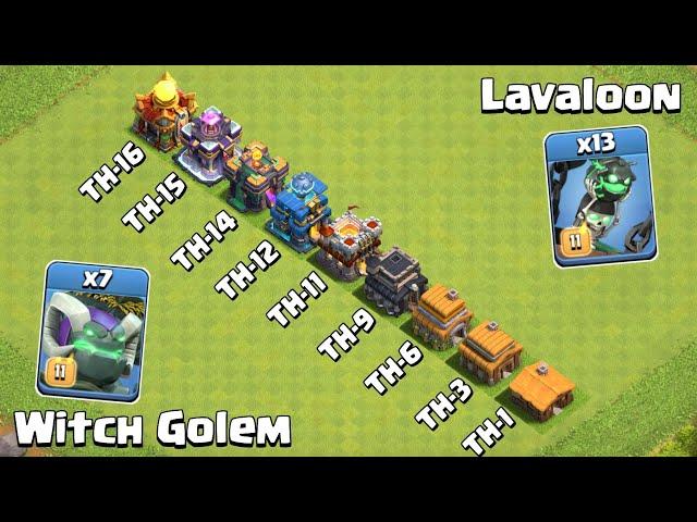 Witch Golem vs Lavaloon vs Every Town Hall | Clash of Clans