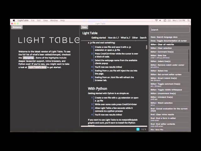 Light Table Tutorial - Documentation and the Command Pane