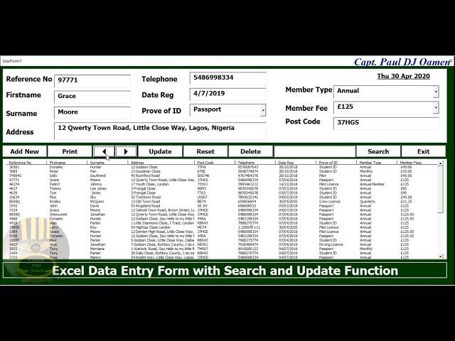 An Overview of Excel VBA Data Entry Form with Update and Search Function