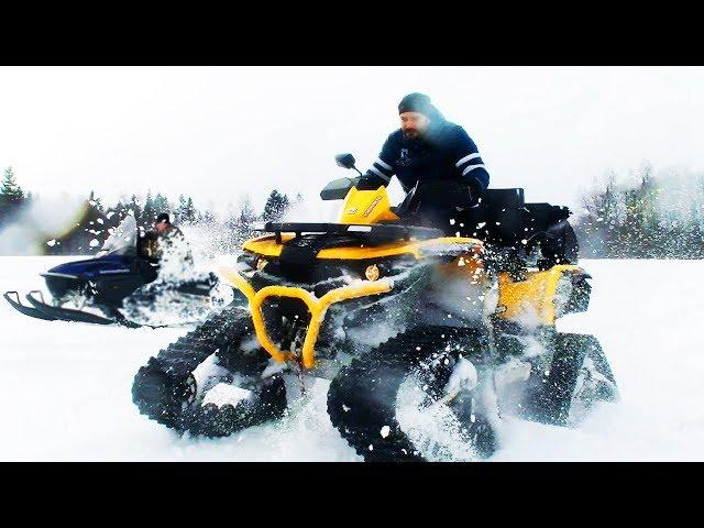 Quad with tracks VS Snowmobile! Deep snow!