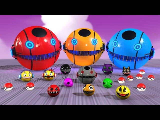 Pac-Man Chase between robots and strong fight between monsters Pac-Man