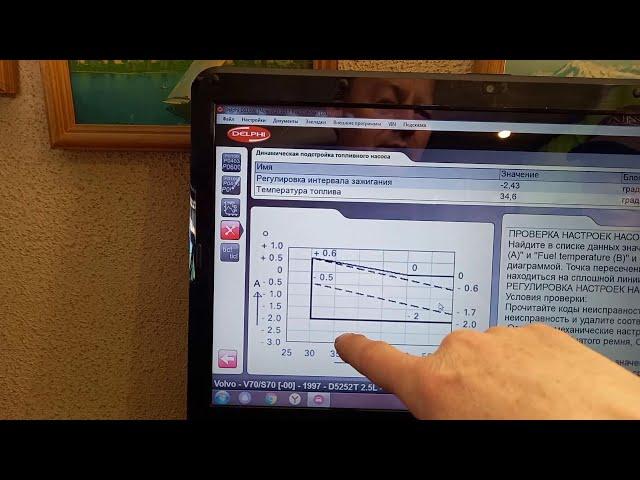 Плохой запуск на холодную VOLVO V70 2.5TDI Регулируем угол впрыска при помощи сканера DELPHI #207