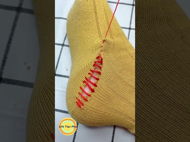 Invisible stitches to fill holes in socks.Amazing Embroidery Stitches For Beginners. #shorts