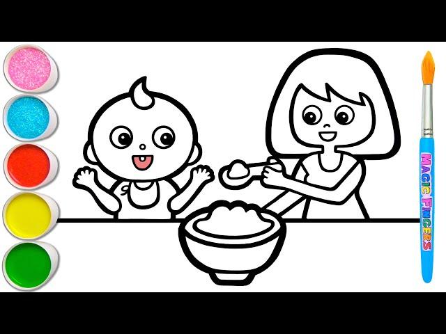 Drawing, Painting and Coloring Baby Feeding Picture for Kids & Toddlers | Watercolor Paintings #225