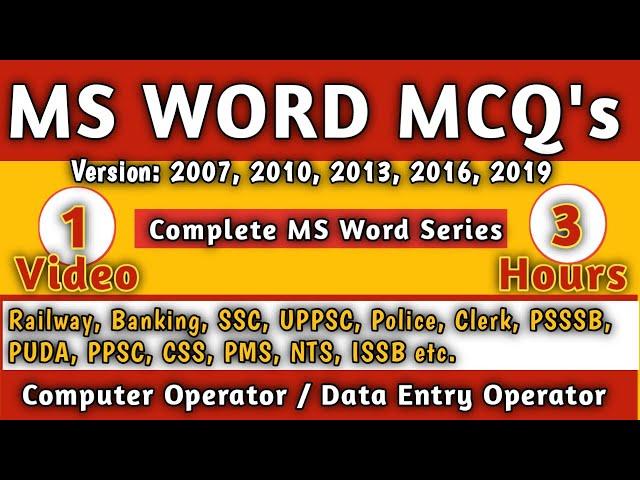 MS Word Mcq Question and Answer Series | MS Word Series | Railway NTPC | Banking Clerk | All Sets