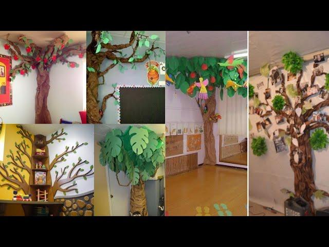 DIY Paper tree wall decoration ideas/Paper tree with flowers/Classroom tree wall decoration idea