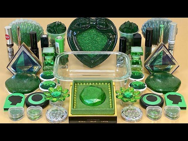 Темно зеленый слайм.  Добавляю в слайм косметику, блестки и бусины.  ASMR Slime.