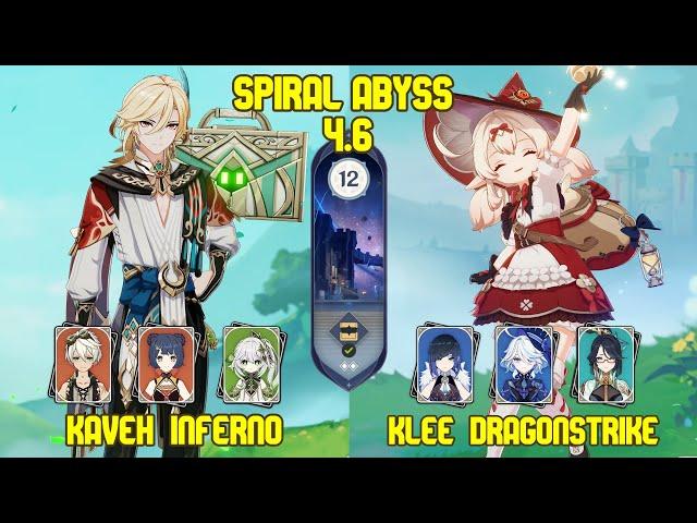 C6 Kaveh Inferno & C1 Klee Dragonstrike | Spiral Abyss Version 4.6 | Genshin Impact