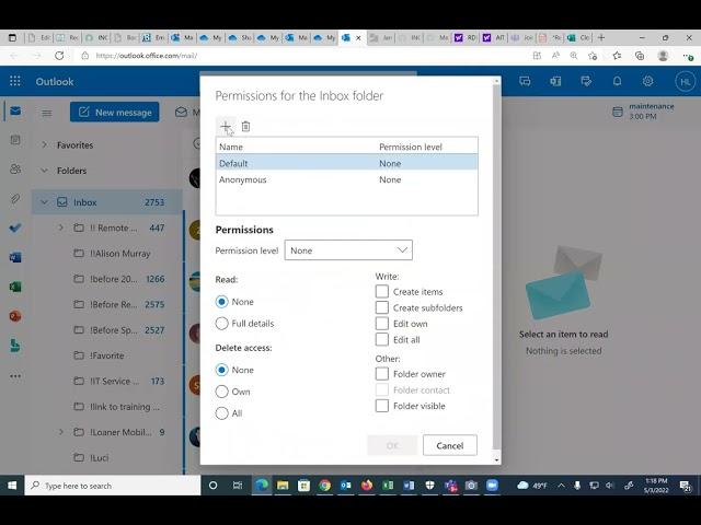 Sharing Outlook folder or inbox permission