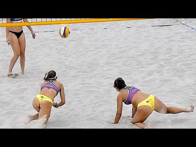 Women's Beach Volleyball  Two Magnificent Drops Slow Motion