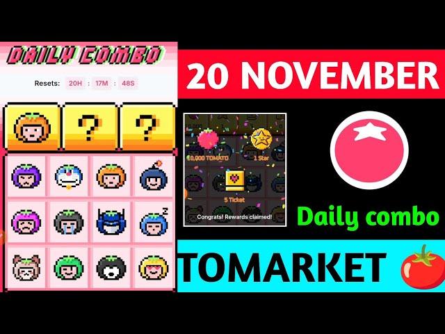 Tomarket Airdrop Daily Combo 20 November | Tomato Daily Combo Today | Tomarket daily combo card