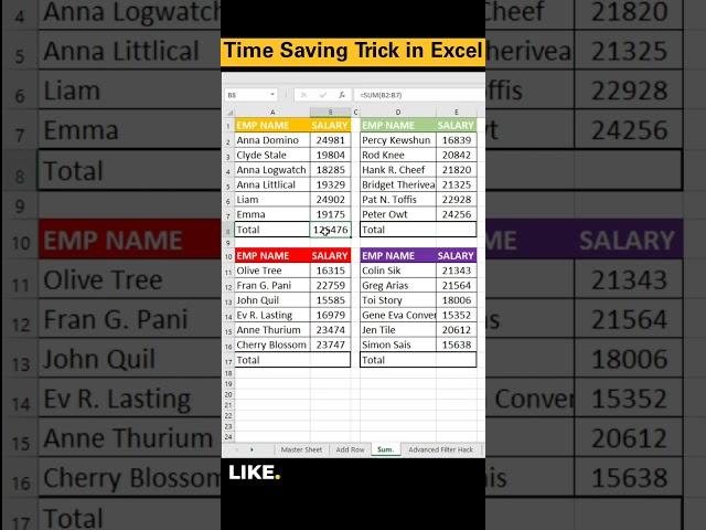 Auto Sum Trick in Excel #tipsandtricks #excelshorts