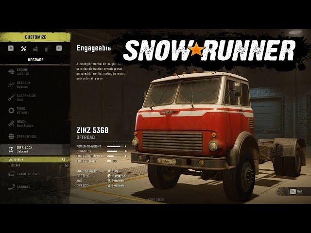 Diff lock upgrade location for the ZIKZ 5368 (Taymyr, Russia) SnowRunner, pc gameplay