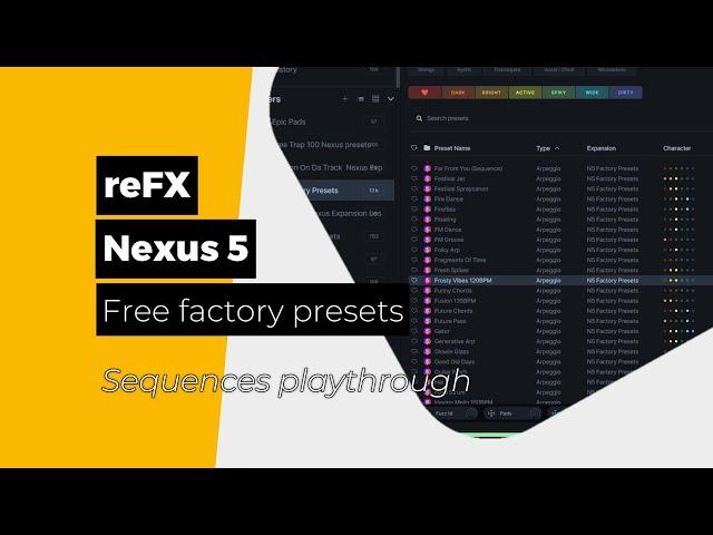 reFX - Nexus 5 - Free factory presets - Sequences - Playthrough - All presets - Products Explorer