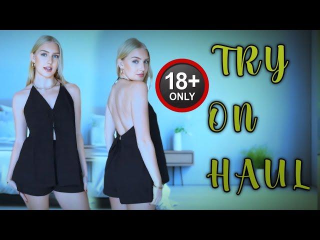 4k black transparent lingerie try on haul | semi-sheer fishnet lingerie dress try on haul with Emily