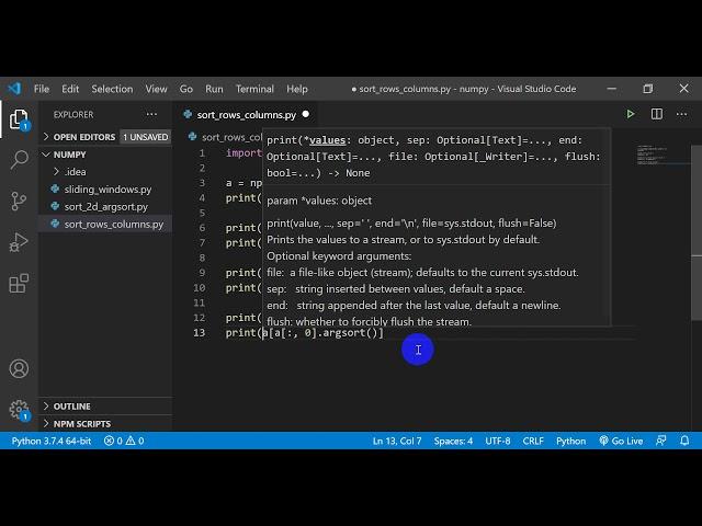 Sort Numpy Arrays by Row and Column with numpy.argsort