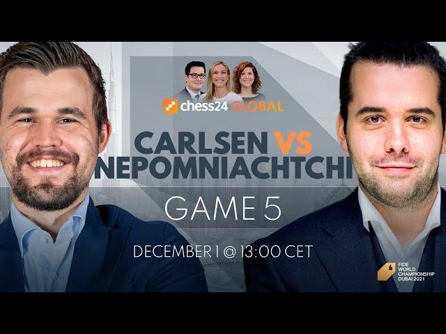 Carlsen - Nepomniachtchi | Game 5 | World Chess Championship | Howell, Houska, Snare