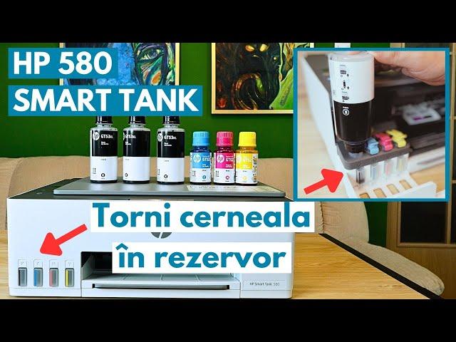 HP 580 Smart Tank, imprimantă în care torni cerneala cu sticla