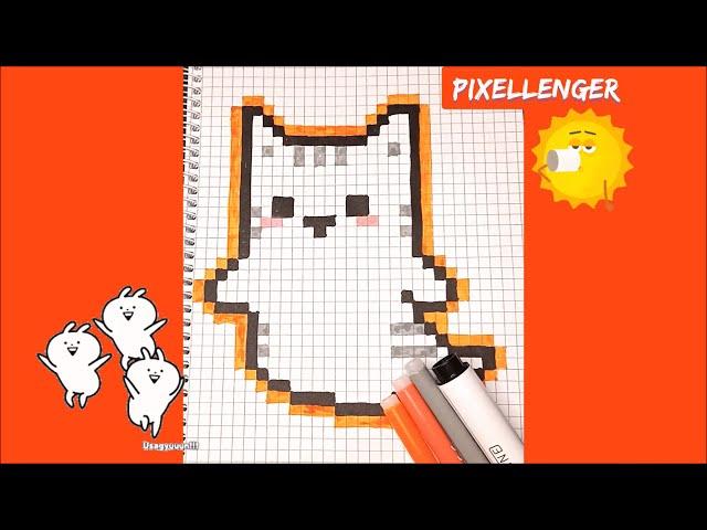 Кот Привидение Хэллоуин Как рисовать по клеточкам Просто How to Draw Pixel Art Cat Ghost Halloween