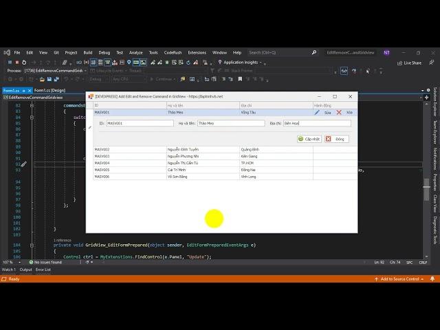 [DEVEXPRESS] Add Edit and Remove button command in Gridview C#