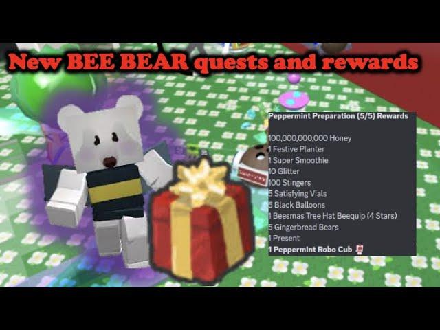 NEW bee bear quests 1-5 PEPPERMINT CUB BUDDY Quests and Rewards Bee Swarm Simulator