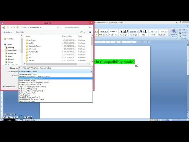How to save a Word file in Compatibility mode?