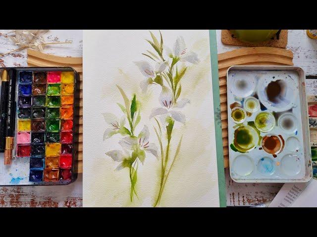 Watercolor Flower: White Gladiolus in Loose Style