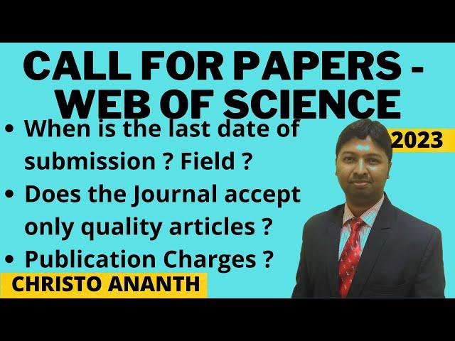 Christo Ananth - Call for Papers -  Thematic Issue - PERIÓDICO TCHÊ QUÍMICA - WOS - English