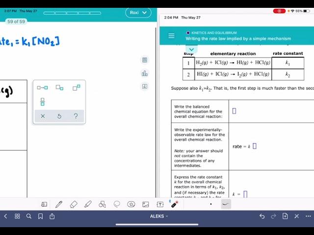 ALEKS: Writing the rate law implied by a simple mechanism