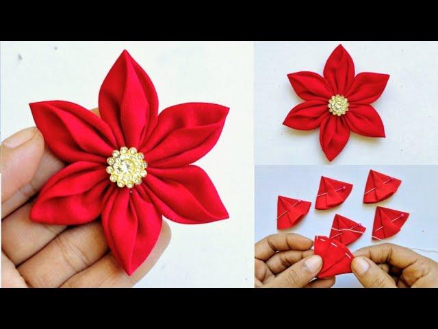 Hand Embroidery Tricks with Fabrics / Super Easy Cloth Flower Making/ Easy Diy Fabric Flowers#flower
