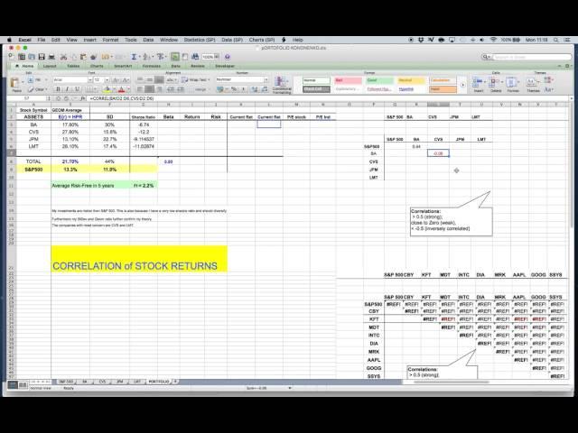 Calculating Correlation of Stock Returns in Excel