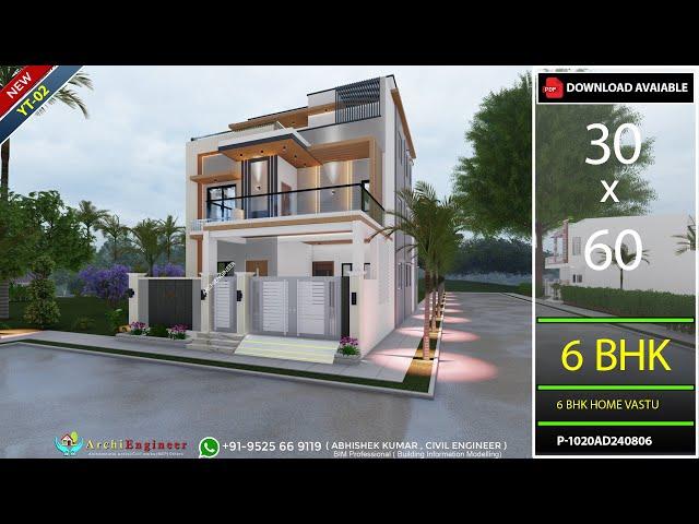 30x60 | 6BHK Duplex House Plan | 1800 sqft | Modern North Facing Duplex | ArchiEngineer 2025