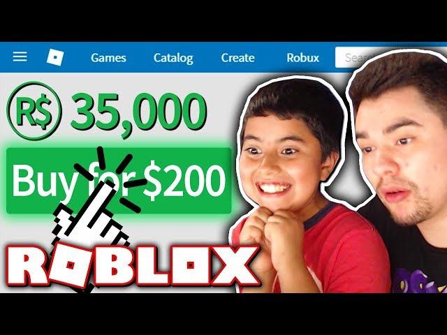 GIVING MY LITTLE BROTHER 35,000 ROBUX!! *$200+ WORTH!* (Roblox)