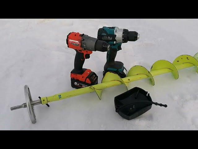 Milwaukee M18 FPD2 и Makita DDF486 бурение льда (бур Mora 130)