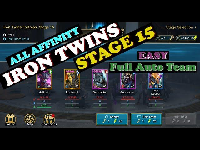 IRON TWINS STAGE 15 Full Auto BLOCK DAMAGE Team  | Raid: Shadow Legends