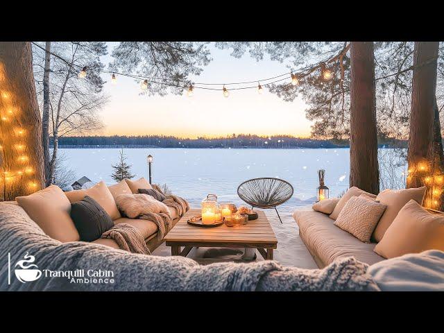 Soothing Winter Retreat Ambience Relaxing Jazz Music with Gentle Snow Falling on New Year Holiday