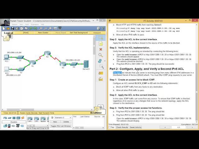 4.1.3.4 Packet Tracer - Configuring IPv6 ACLs