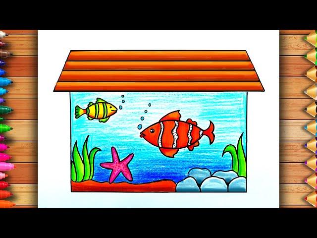 How to draw Fish Aquarium | Fish Tank Drawing For Beginners | Easy Fish Bowl Drawing | Fish Aquarium