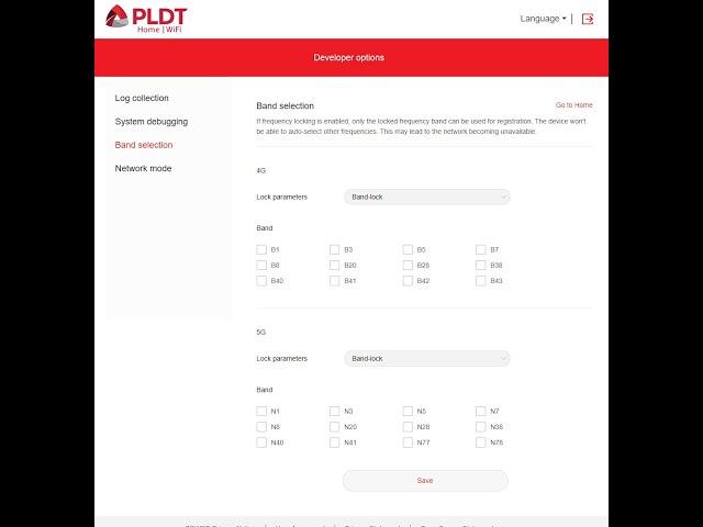 PLDTHOME 5G H153-381 Testing w/ Band Locking Dashboard