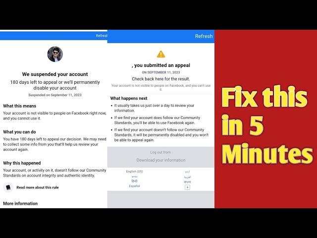 We Suspended Your Facebook account 180 Days left to Appeal Disable your account ||Problem slove️||