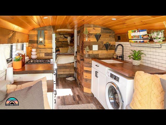 Beautiful DIY 27 Ft. school bus Tiny House w/ hidden wall storage