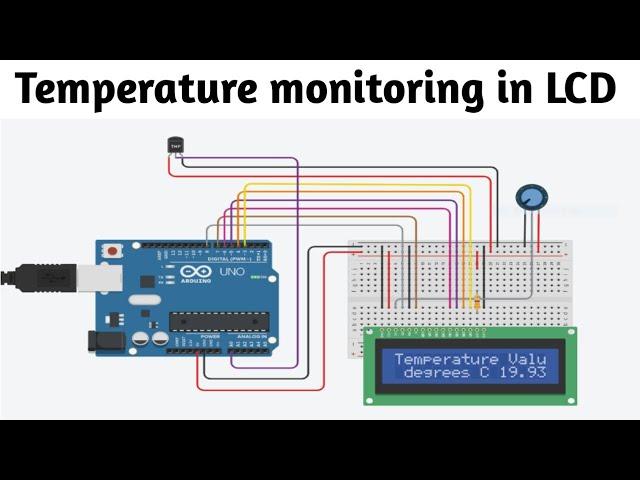 #32 Temperature Sensor Tinkercad with Lcd in English || tinkercad circuit || Block Code || simulator