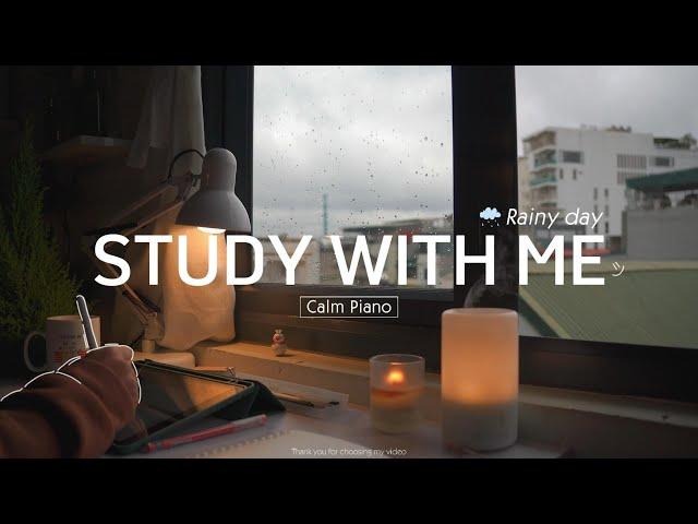 2-HOUR STUDY WITH ME | Calm Piano ️ Rain sound️ | Pomodoro 50/10 | Rainy Day - Spring 2024 