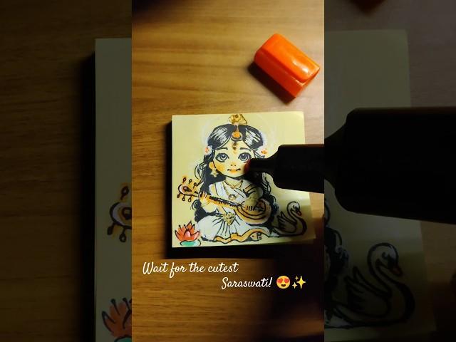 Cutest Saraswati Maa!  Wait for the stickynote collection in the end!! #art #shorts #saraswati