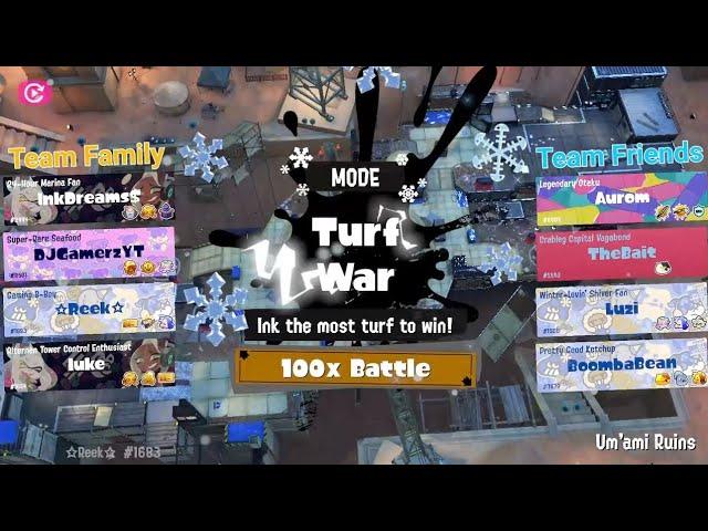 Splatoon 3 - FrostyFest - Open 100x Battle - Um'ami Ruins - Team Family vs. Team Friends - Gameplay