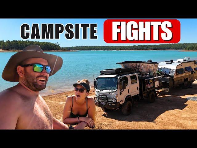 CAMPSITE FIGHTS AT AMAZING INLAND WATERFRONT CAMPS- LOW COST - Travelling Australia FULLTIME